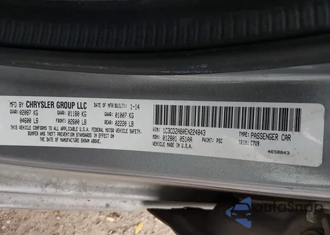2014 Dodge Avenger Se from USA, damaged, VIN 1C3CDZAB0EN224843